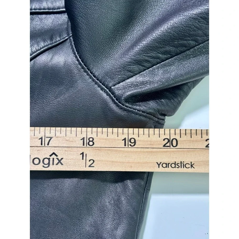 Genuine Leather Womans Black Button Front‎ Blazer Coat Size M Mob Wife Moto Edgy